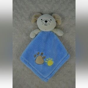 Baby Gear Puppy Dog Lovey Security Blanket Blue Tan Cream Paw Print Yellow